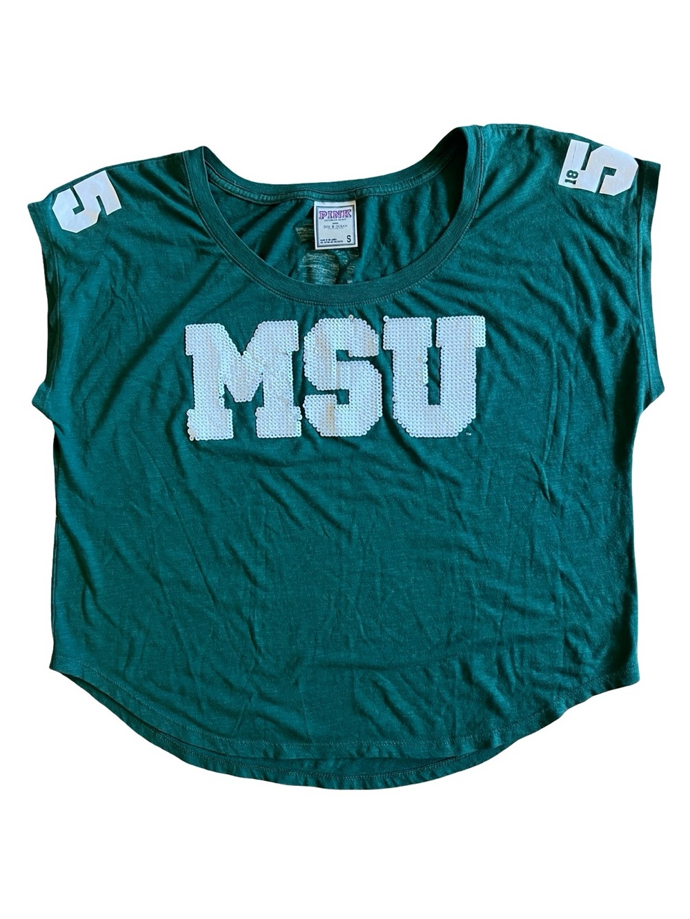 Victoria Secret Pink x 5th Ocean 2012 Collab MSU Michigan State Uni Sequins Top‎